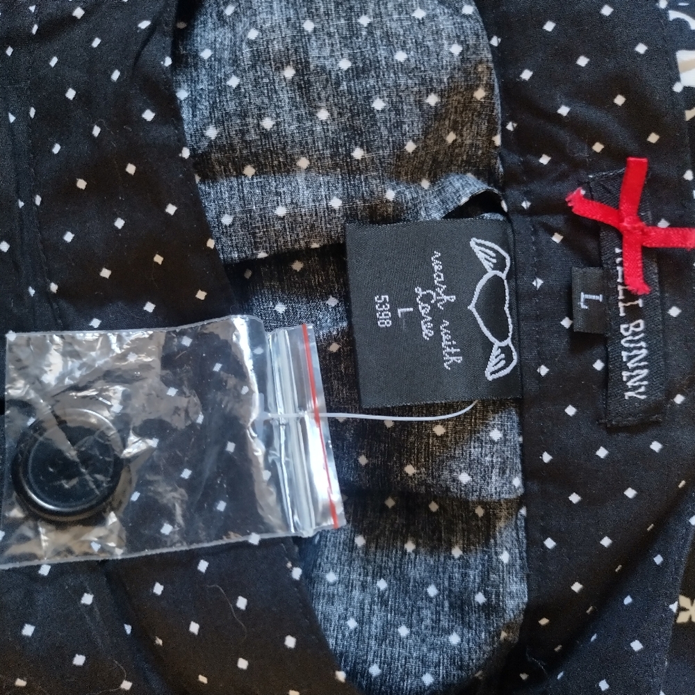 HELL BUNNY Skull Ornament Black and White Polkadot A-line Skirt size L - Picture 5 of 7